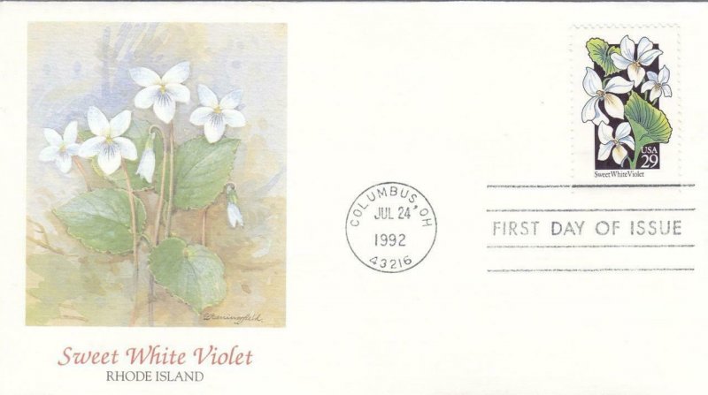 1992, Wildflowers, Sweet White Violet, Unaddressed, FDC (D7420)