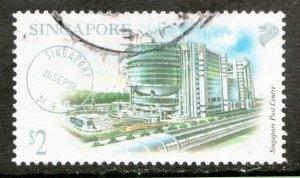 1998 Singapore Sc #938- $2 Postal Center, architecture & railway. Used stamp