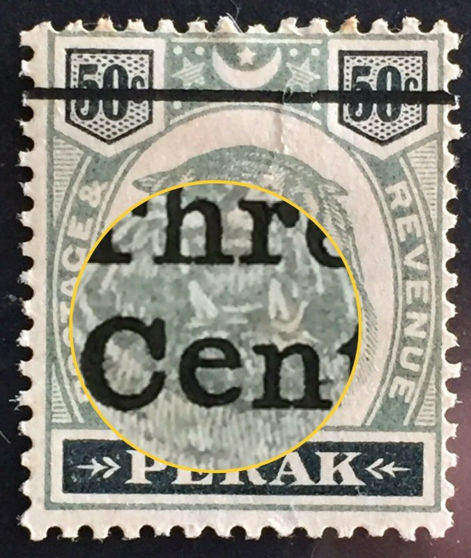 Malaya 1900 Perak Tiger 3c opt 50c ANTIQUE e in Cent MH SG#85a M2326