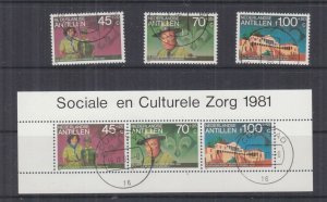 NETHERLANDS ANTILLES, 1981 Boy Scouts set of 3 & Souvenir Sheet, used.