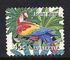Australia #1390 used, Scarlet macaw