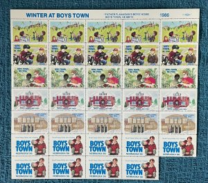 Vintage 1986 Father Flanigan's Winter at Boys Town charity seals. Mint NH