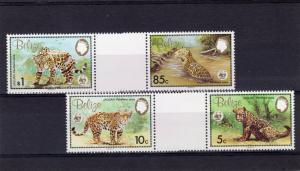 Belize 1983 WWF  Jaguar  set of 4 perforated inter-paneau se-tenant gutter-pairs