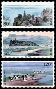 CHINA 2019-15 POYANG LAKE SCENERY TEMPLE BIRD RIVER COMP. SET OF 3V,   MNH