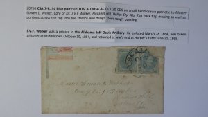 1864 Civil War Confederate 5+5c Hand Drawn Patriotic Dr. Walker Dallas AL Cover