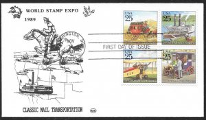 UNITED STATES FDC 25¢ Mail Transportation BLOCK 1989 RSK