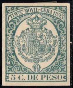 1895 Cuba Revenue 5 Centavos Coat of Arms General Stamp Duty Unused