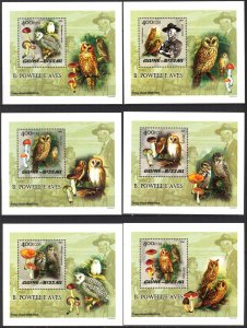 {182} Guinea Bissau 2005 Birds Owls Mushrooms 6 S/S Deluxe MNH**