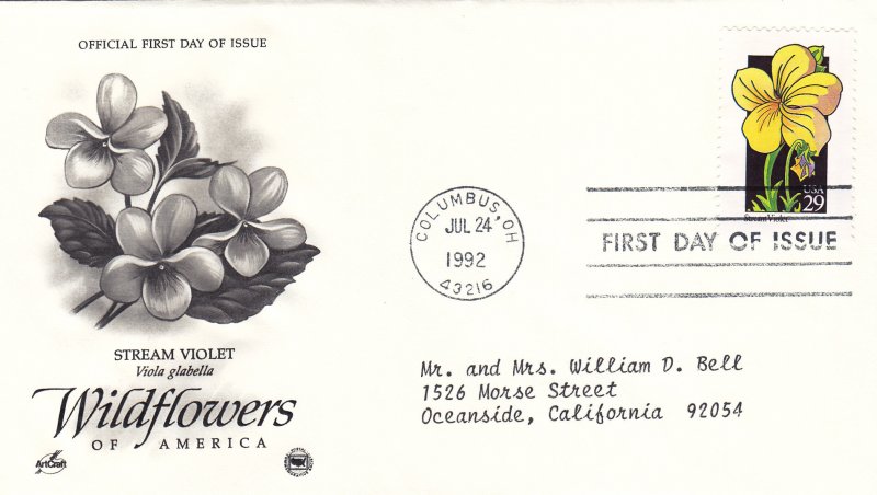 1992, Wildflowers-Stream Violet, Art Craft/PCS, FDC (E11222)