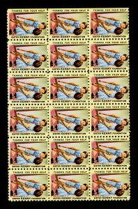 POSTER STAMPS SEALS SISTER KENNY FOUNDATION - BLOCK OF 18 MNH-OG