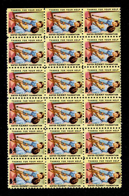 POSTER STAMPS SEALS SISTER KENNY FOUNDATION - BLOCK OF 18 MNH-OG