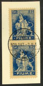 FIUME 1919 25c REVOLUTION IMPERF BETWEEN VERT PAIR Sc 33a Var VFU Piece