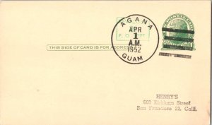 Guam 1c Green Jefferson Postal Card Overprinted Revalued 2c P.O. Dept. 1952 A...