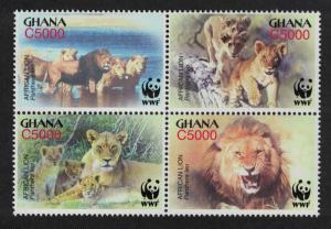 Ghana WWF African Lion 4v in block 2*2 SG#3432-3435 MI#3701-3704 SC#2433 a-d