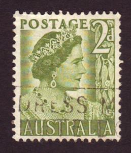 Australia 1951 Sc#231, SG#237 2d Green Queen, Queens, Royalty USED