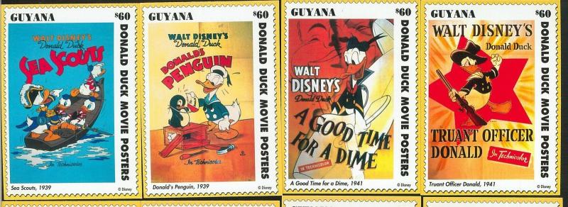 GUYANA - Scott 2780A  set of 50 poster stamps - DONALD DUCK: GOLF devils PENGUIN