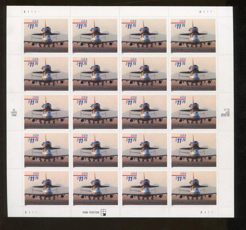 Full Sheet(20) USPS Express Mail PiggyBack Space Shuttle  #3262  cat $675