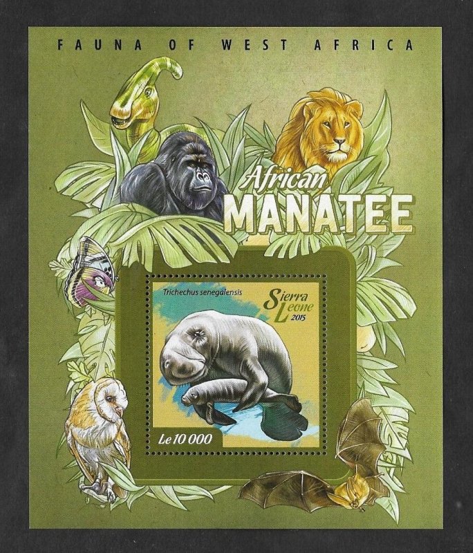 SE)2015 SIERRA LEONE WILDLIFE OF WEST AFRICA, MANATEE, SOUVENIR LEAF, MNH