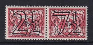 Netherlands  #228a  MNH  1940  surcharge Guilloche pair 2 1/2c + 7 1/2c