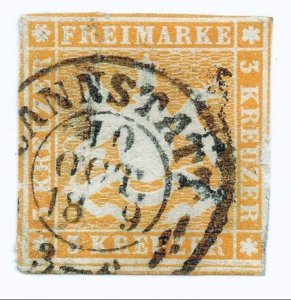 German States Stamps Wurttemberg 1857 3 Kreuzer Orange Silk Thread SG 12