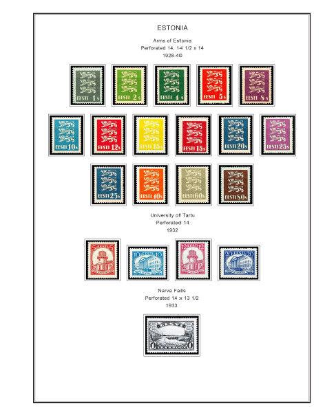 COLOR PRINTED ESTONIA 1918-2010 + 2011-2018 STAMP ALBUM PAGES (103 ill. pages)