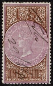 1873 New South Wales Revenue One Shilling Queen Victoria Stamp Duty Used