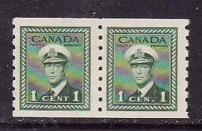 Canada-Sc#278-Unused NH 1c green KGVI coil pair-1942-perf 9 & 1/2-Cdn969-