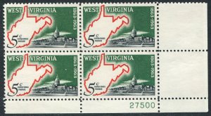 1232    5c West Virginia State, Plate Block of 4 Mint NH OG VF