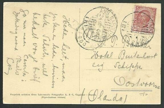 ITALY 1908 postcard - NAPOLI - ROME railway TPO cancel.....................10383