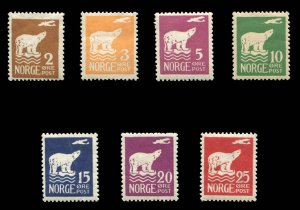 Norway #104-110 Cat73.75, 1925 Polar Bear and Airplane, complete set, very li...