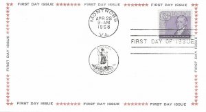 1958 FDC, #1105, 3c James Monroe, Stars & FDI - Montrose VA