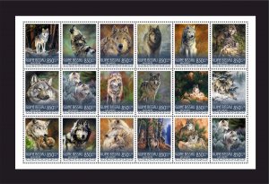 Stamps. Fauna Wolves 1 sheet 18 stamps perforated 2024 year  NEW