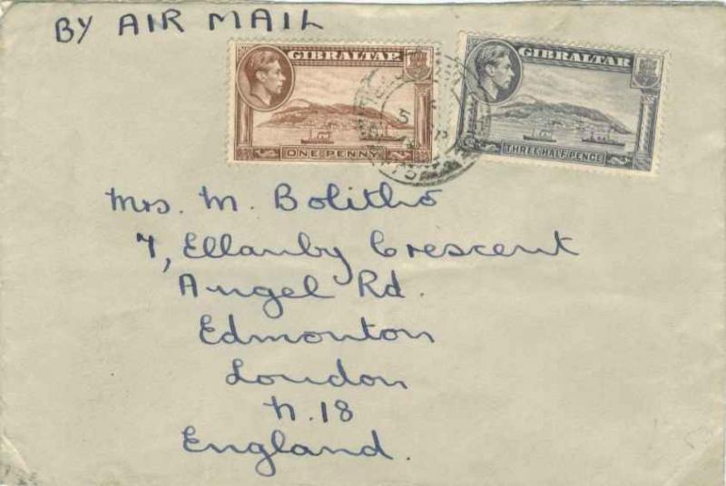 Gibraltar 1d and 1 1/2d KGVI Rock of Gibraltar 1948 Field Post Office, 475 Ai...