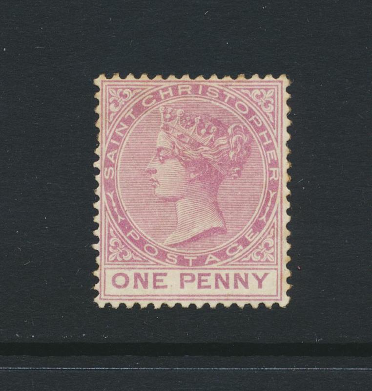 ST CHRISTOPHER 1882, 1d DULL MAGENTA WMK CA VF MINT SG#12 CAT£550 $720(SEE BELOW