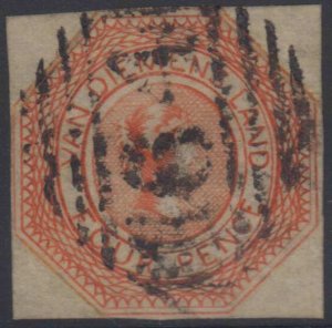 AUSTRALIA TASMANIA 1853 QV Sc 2 KEY VALUE USED BY NUMERAL 64 CANCEL SCV$550.00 