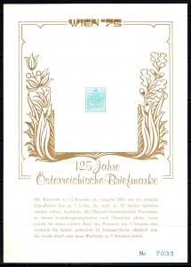 1975 Austria Commemorative Sheet 125 Years Of Austrian Stamps 1850 12 Kreuzer