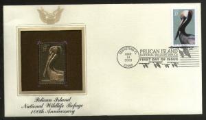 USA 2003 Pelican Island National Wildlife Refuge Birds Gold Replicas Cover Sc...