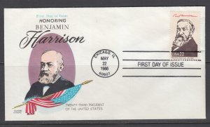 US Sc 2216i FDC. 1986 22c Harrison, Fluegel cachet, unaddressed, fresh VF