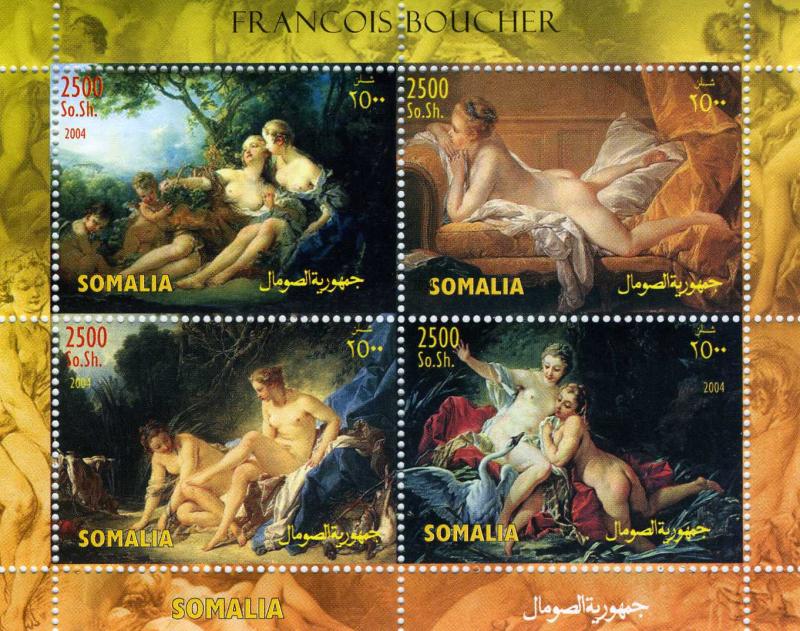 Somalia 2004 FRANCOIS BOUCHER Nudes Paintings Sheet (4) Perforated Mint (NH)