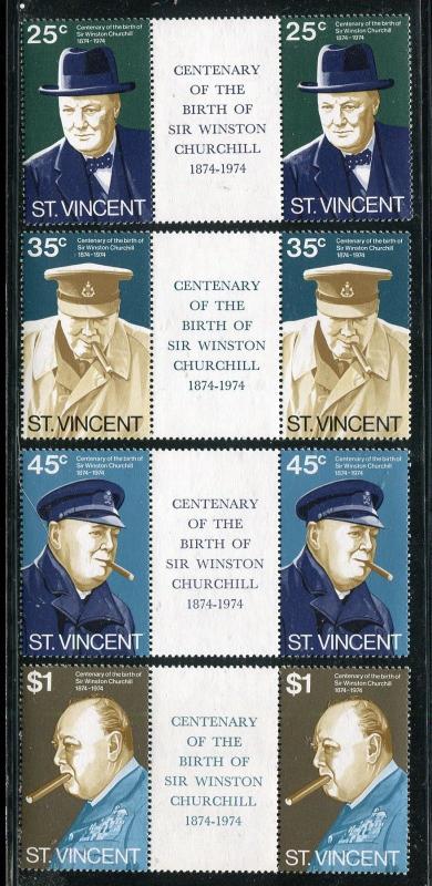 St. Vincent 389-392, MNH. Sir Winston Churchill, 1874-1965, Gutter Pair. x28052