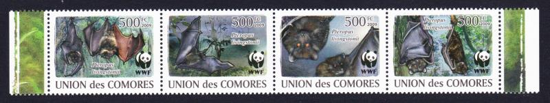 Comoro Is. WWF Livingstone's Fruit Bat Strip of 4v MI#2212-2215