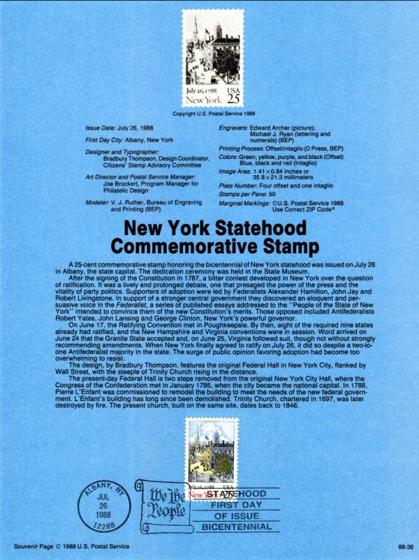 US SP810 New York Statehood 2346 Souvenir Page FDC