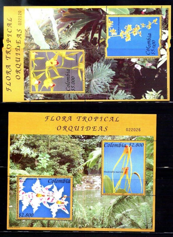 #1986 COLOMBIA 2003 FLORA FLOWERS ORCHIDS SOUVENIR SHEETS YV BL 52-52C MNH