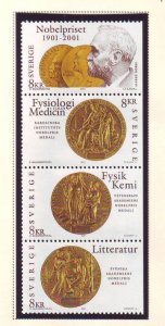 Sweden Sc 2415 2000 Nobel Prize Anniversary stamp strip of 4 mint NH