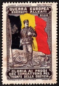 1914 WW One Italy Poster Stamp Belgium European War Allied Armies “Glory Brave