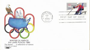 1980 FDC, #1796, 15c Winter Olympics, Softone