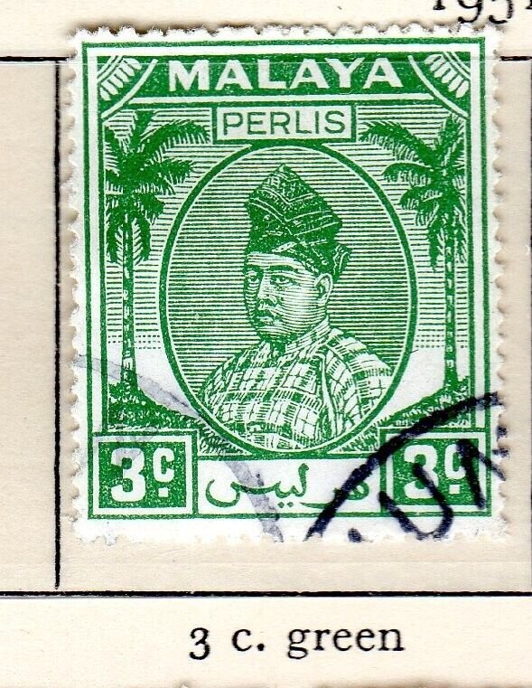 MALAYA-PERLIS + 1951  +   sg 9  + 3 cent value +   USED  + cv £7.50