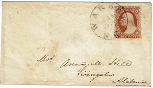 1850's Warsaw, NC cancel on cover, 3c type I Scott 25