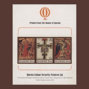 Barbuda 1970 Easter imperf proof strip on presentation card