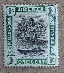 Brunei 1907 1c grey-black and pale green, unused. Scott 13, CV $2.75.  SG 23